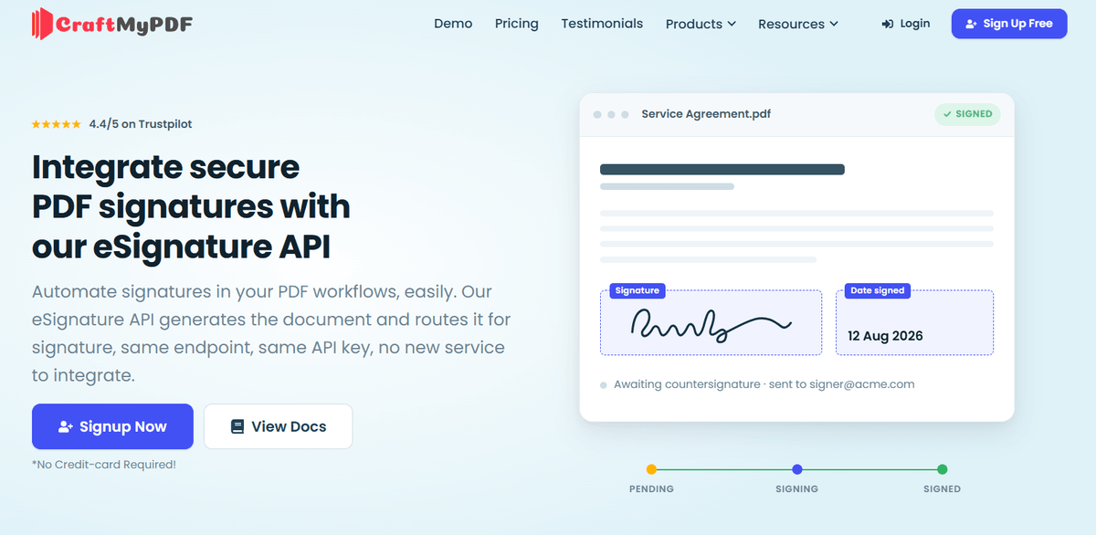 CraftMyPDF eSignature API page