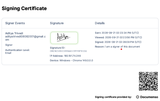Documenso signing certificate appended to the signed PDF